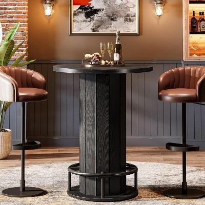 Lantine 39.4-Inch H Round Bar Table, Wood Bistro Pub Table with Metal Ring Footrest for Dining Coffee, Living Room, Small Space, Black, Only Table | Target