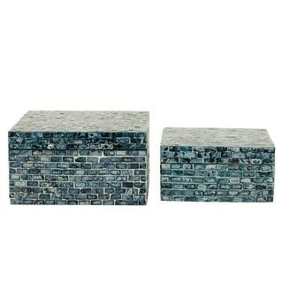 Litton Lane Rectangle Wood Handmade Box with Hinged Lid (Set of 2) 84459 - The Home Depot | The Home Depot