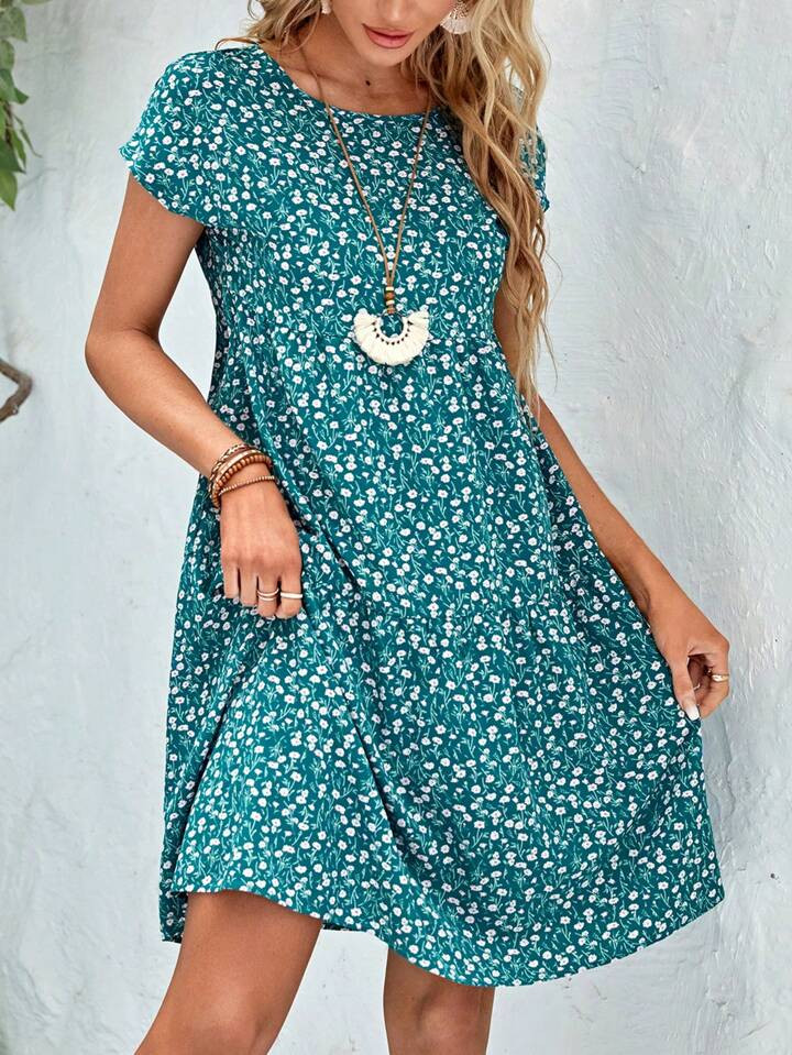 EMERY ROSE Ditsy Floral Print Smock Dress | SHEIN
