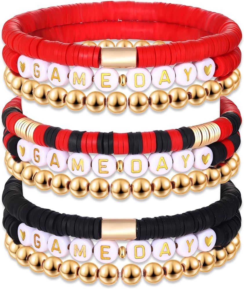 NLCAC 9 Pack Game Day Bracelets Stackable Heishi Beaded Stretchy Bracelet Preppy Jewelry Baseball... | Amazon (US)