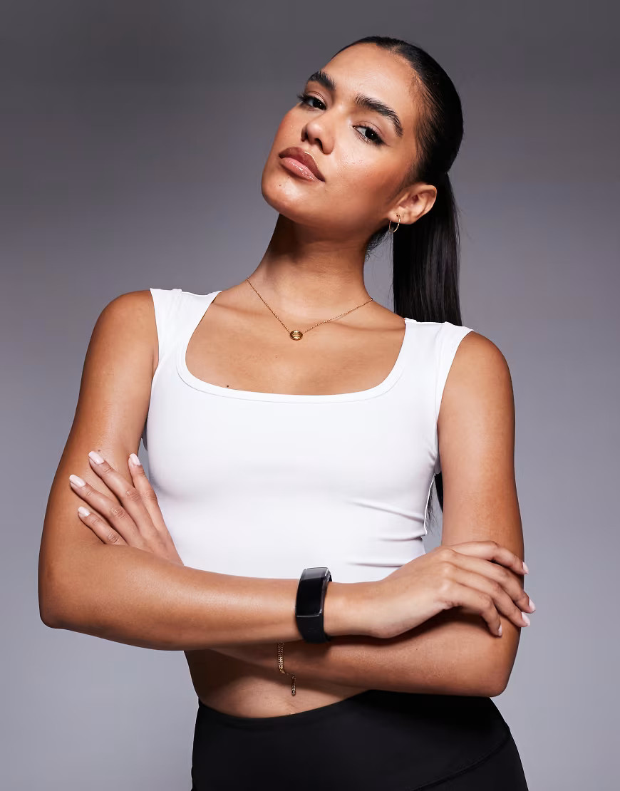 4505 active square neck cap sleeve top in white | ASOS (Global)