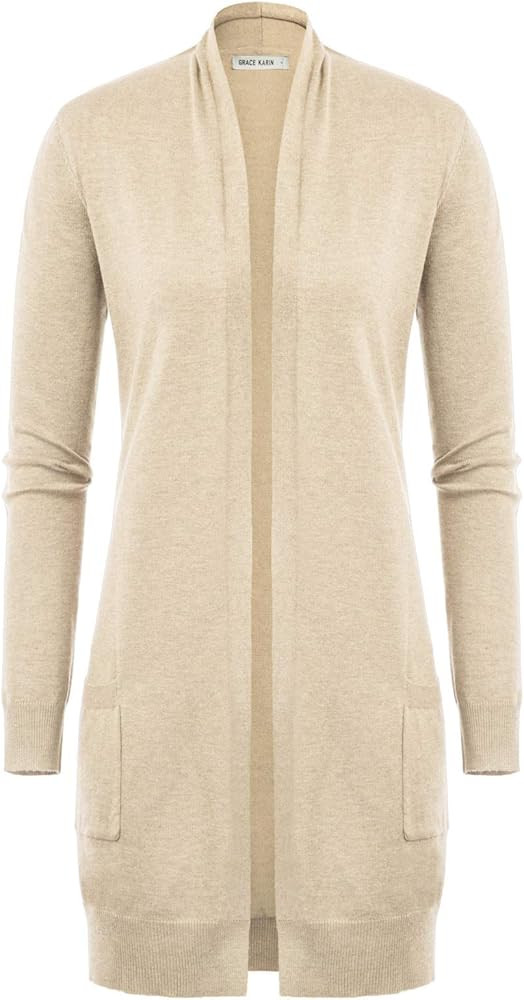 GRACE KARIN Women Open Front Cardigan Sweaters Pockets Long Sleeve Shrugs | Amazon (US)