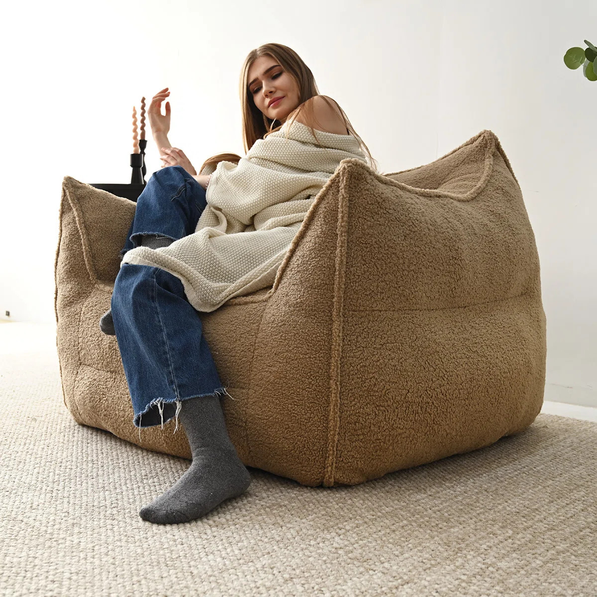 Isabelle & Max™ Teddy 43" Boucle Upholstered Bean Bag Couch For Adults and Kids & Reviews | Way... | Wayfair North America