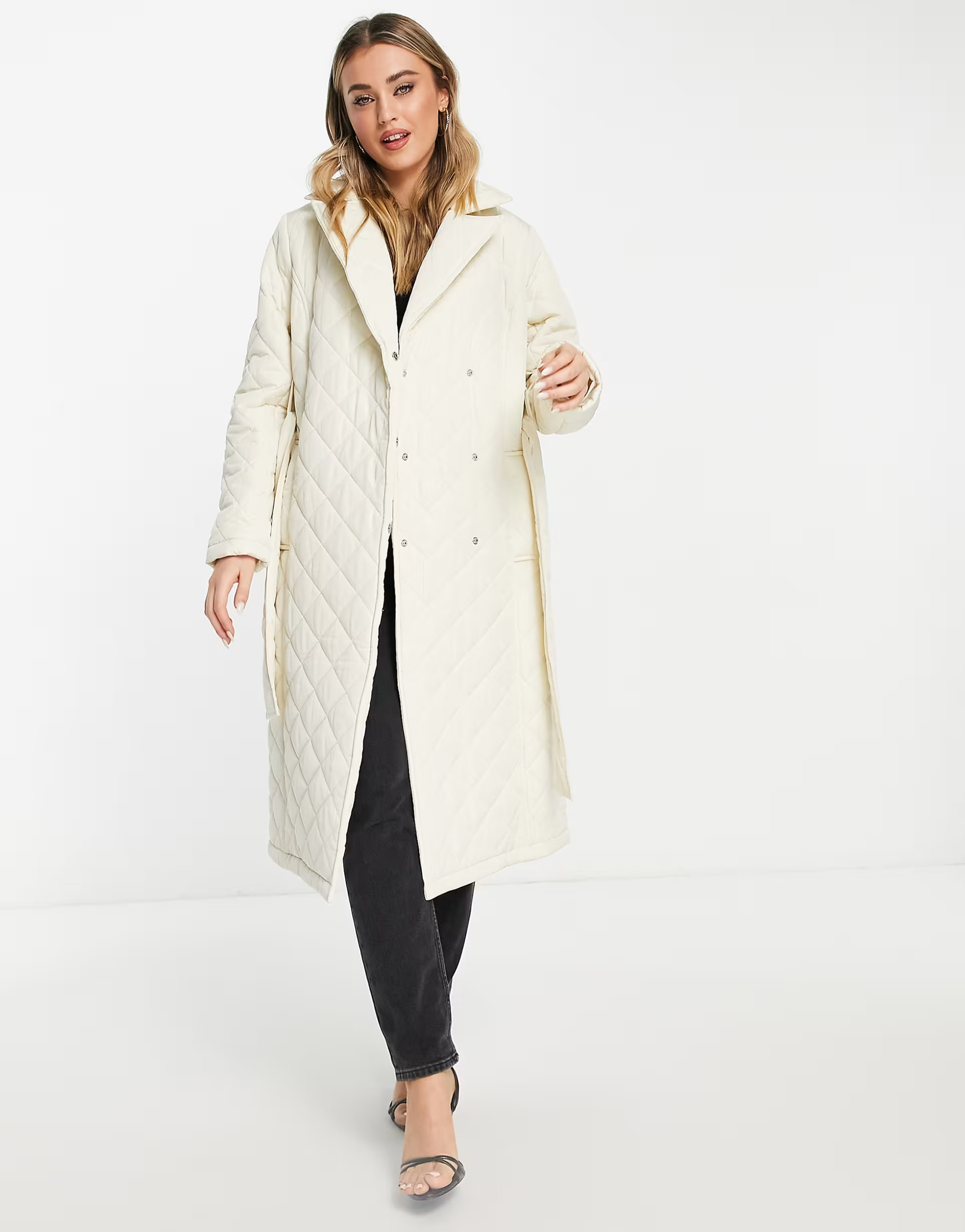 Ever New belted wrap coat in cream | ASOS (Global)
