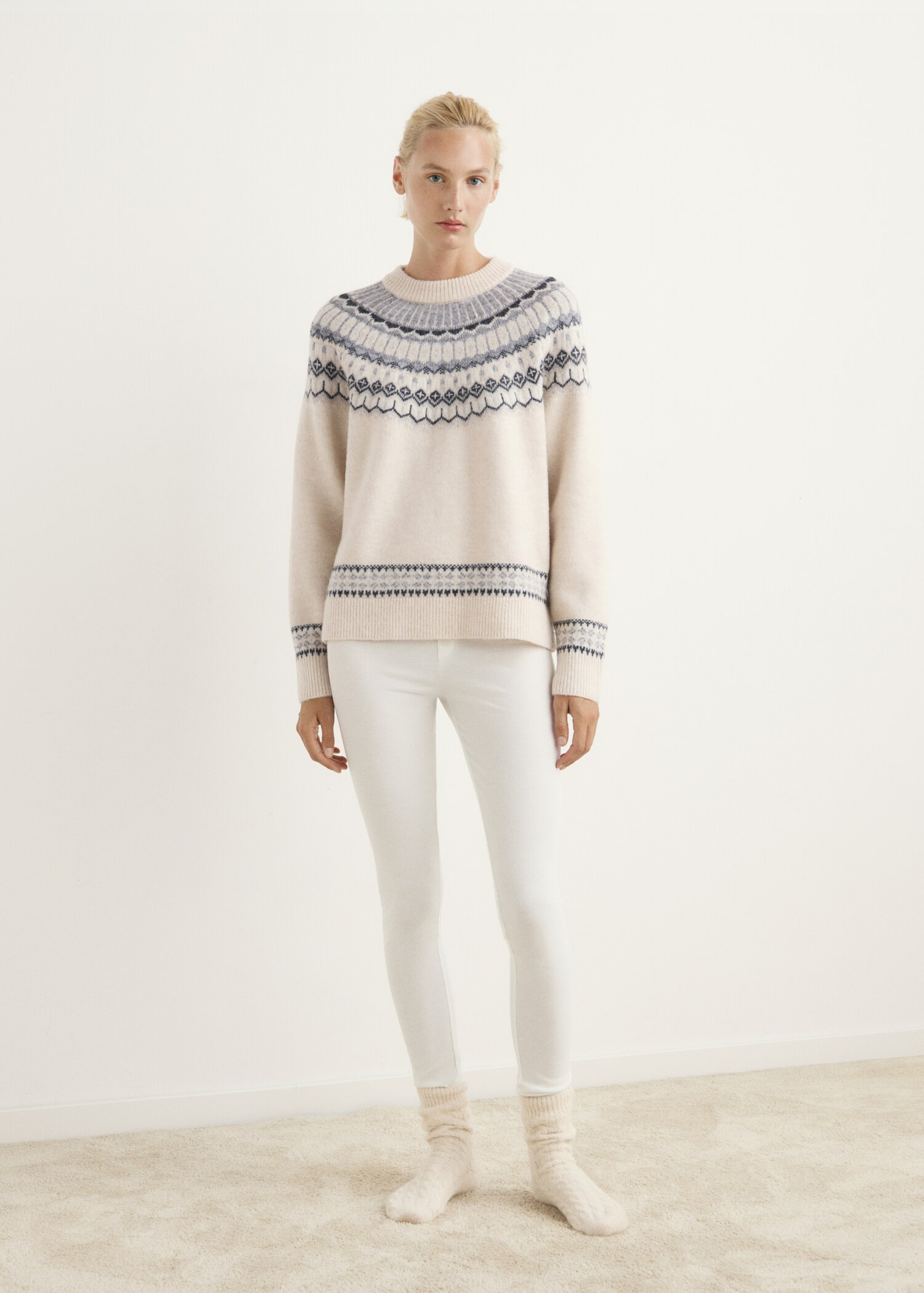 Pull jacquard à col rond | Mango EU