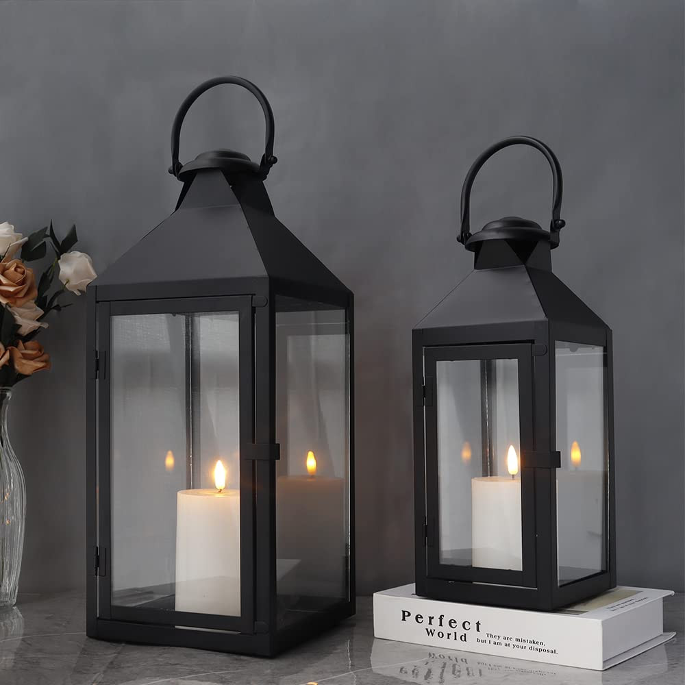 JHY DESIGN Set of 2 Black Decorative Lanterns 17.5inch&13.5inch Metal Candle Lanterns for Indoor ... | Amazon (US)