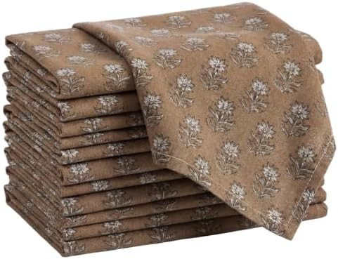 Mindsoft Set of 12 Floral Cloth Napkins Brown Linen Cloth Napkins Spring Flower Wildflowers Dinne... | Amazon (US)