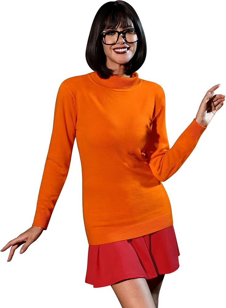 For G and PL Women's Halloween Costume Suit Orange Turtleneck Sweater with Red Skirt | Amazon (US)