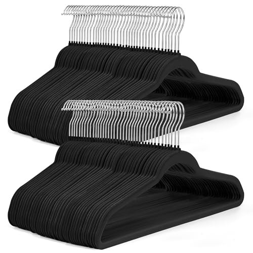 HOUSE DAY Premium Black Velvet Hangers 100 Pack - Non Slip Felt Hangers Closet Essentials, Space Saving Hanger, Gentle on Clothes, Sturdy Shoulder Design | Amazon (US)