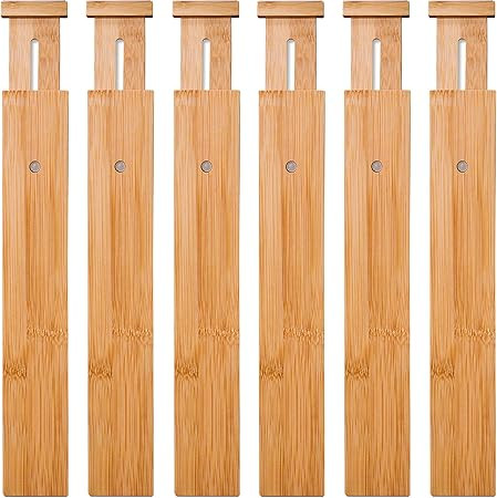 6 Pack Bamboo Drawer Dividers, Spring Loaded Adjustable Drawer Separators (2.1" High, 17.52"-21.6... | Amazon (US)
