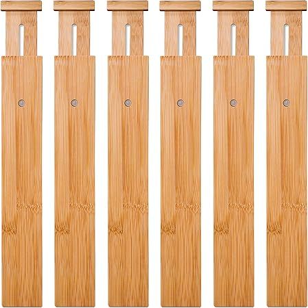 6 Pack Bamboo Drawer Dividers, Spring Loaded Adjustable Drawer Separators (2.1" High, 17.52"-21.6... | Amazon (US)