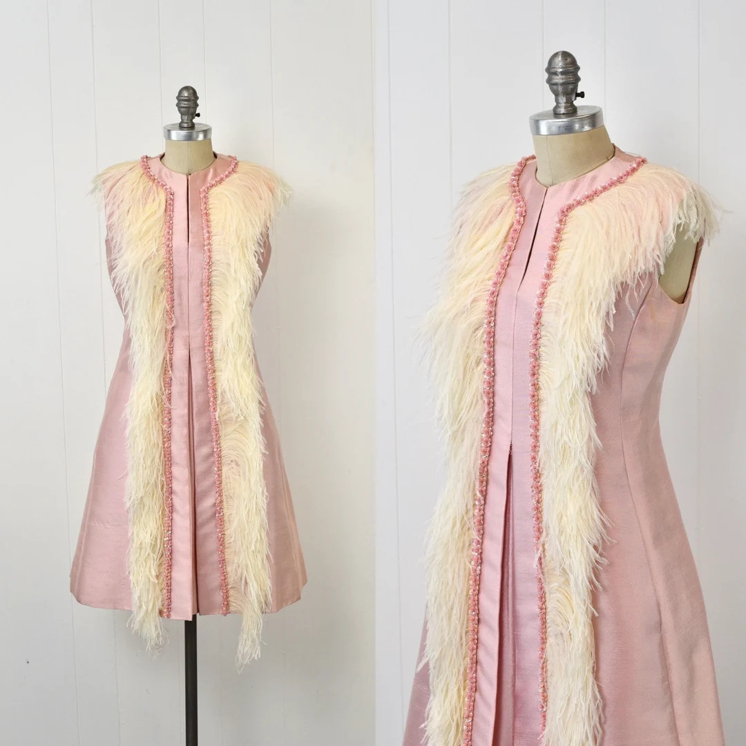 RARE 1960s Malcolm Starr Ostrich Feather Pink Sequin Cocktail - Etsy | Etsy (US)