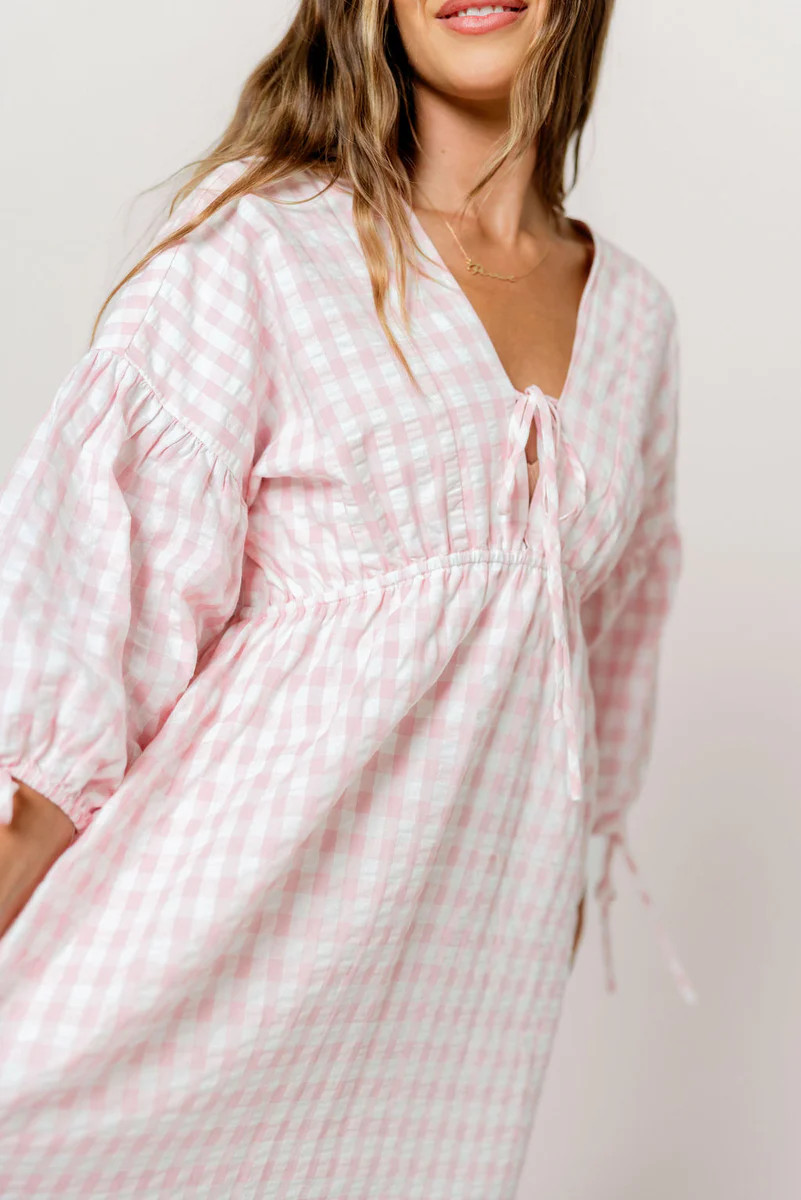 100% Cotton Hunter Midi Dress in Pink Gingham - Bump Friendly & Inclus | Worth Collective