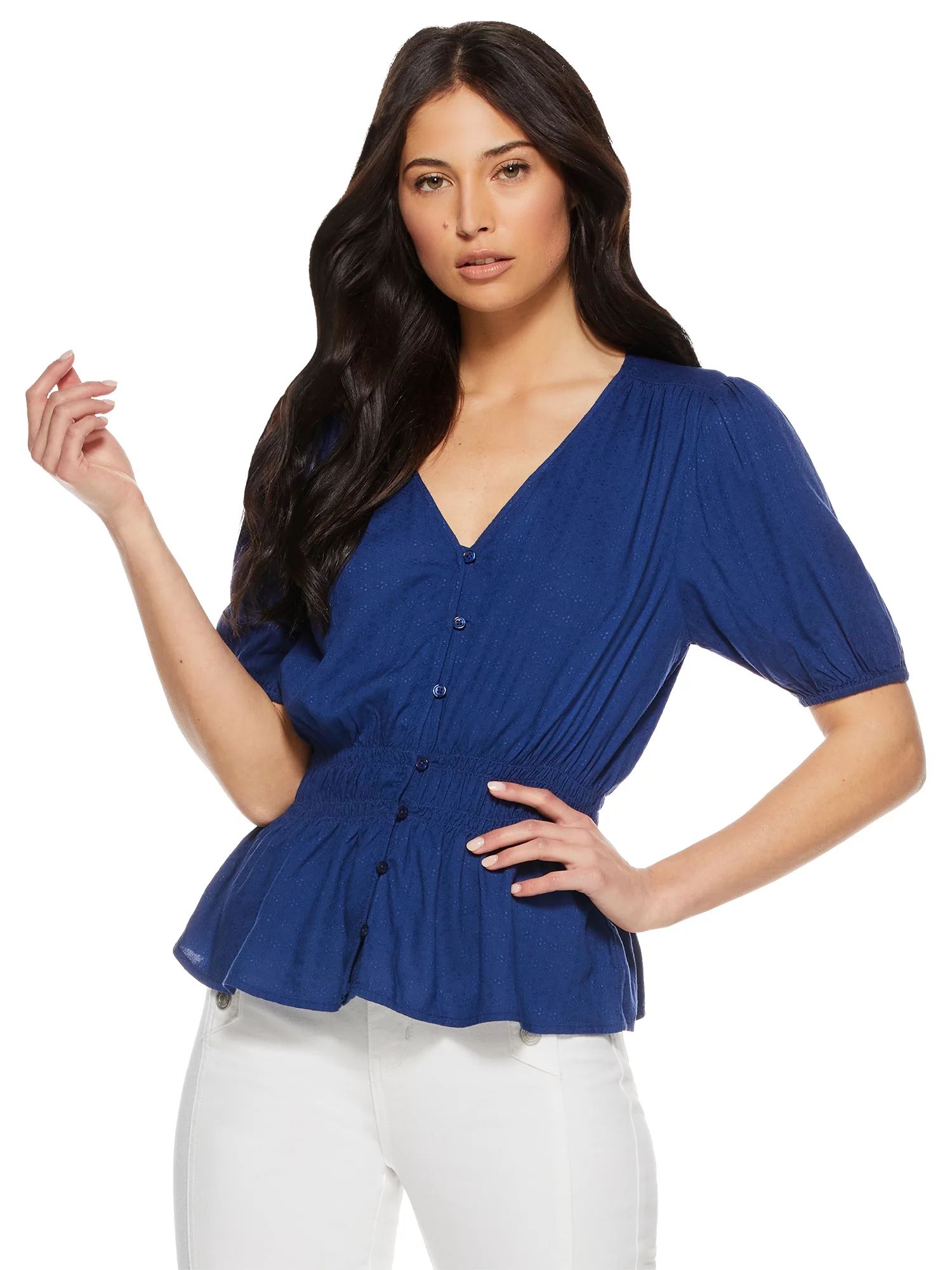 Sofia Jeans by Sofia Vergara Women’s Puff Sleeve Button Front Top - Walmart.com | Walmart (US)