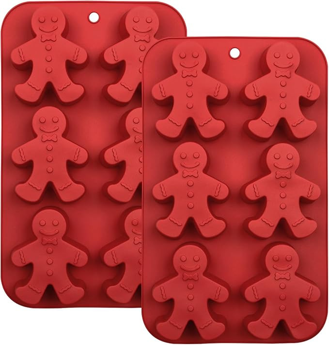 Silicone Gingerbread Man Mold, 2 Pack 6-Cavity Christmas Tray Baking Molds for Chocolate Jelly So... | Amazon (US)