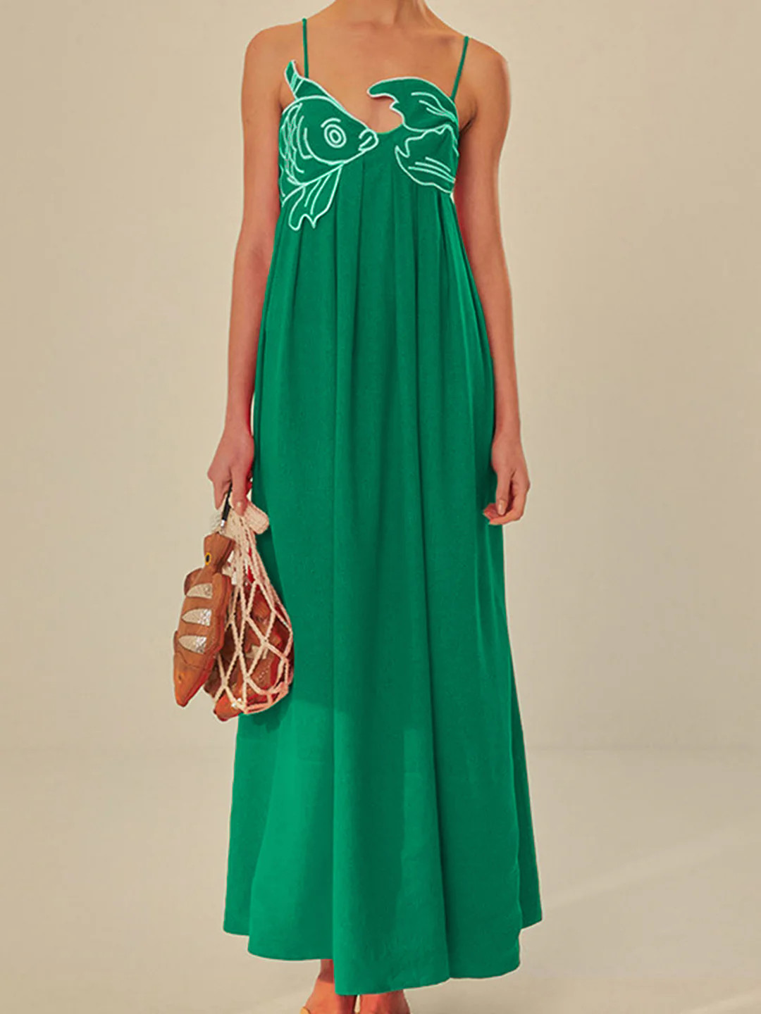 Embroidered Fish Semi-Sheer Cami Dress | Commense