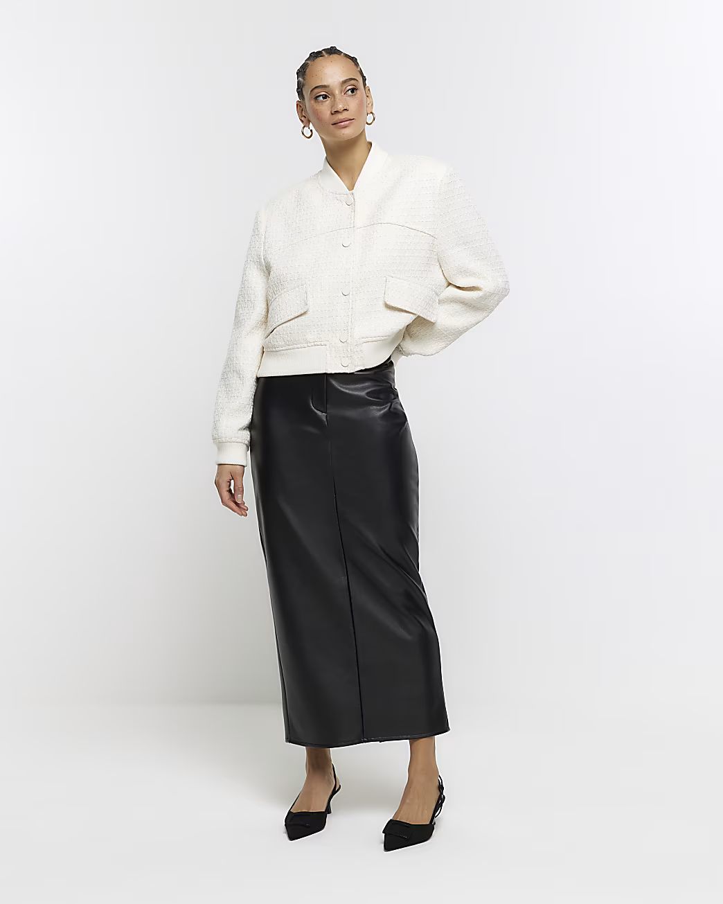Black faux leather tailored maxi skirt | River Island (UK & IE)