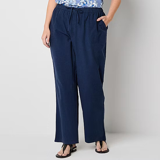 new!Liz Claiborne Linen Womens Mid Rise Wide Leg Drawstring Pants - Plus | JCPenney