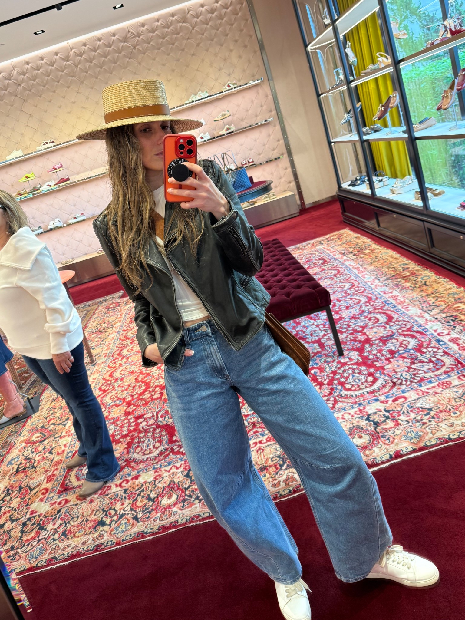 Mix high and lows. 
Obsessed with these pants (under $50) 
My favorite leather jacket
Basic white tee 
And THIS HAT!!! Is everything!! I have a small head and the XS fits! 

#ootd #jeans #summer #summerhat

#LTKStyleTip #LTKFindsUnder50 #LTKSaleAlert