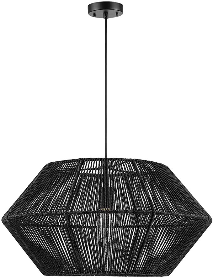 Globe Electric 65470 1-Light Chandelier, Matte Black Natural Twine, Mate Black Canopy and Socket,... | Amazon (US)