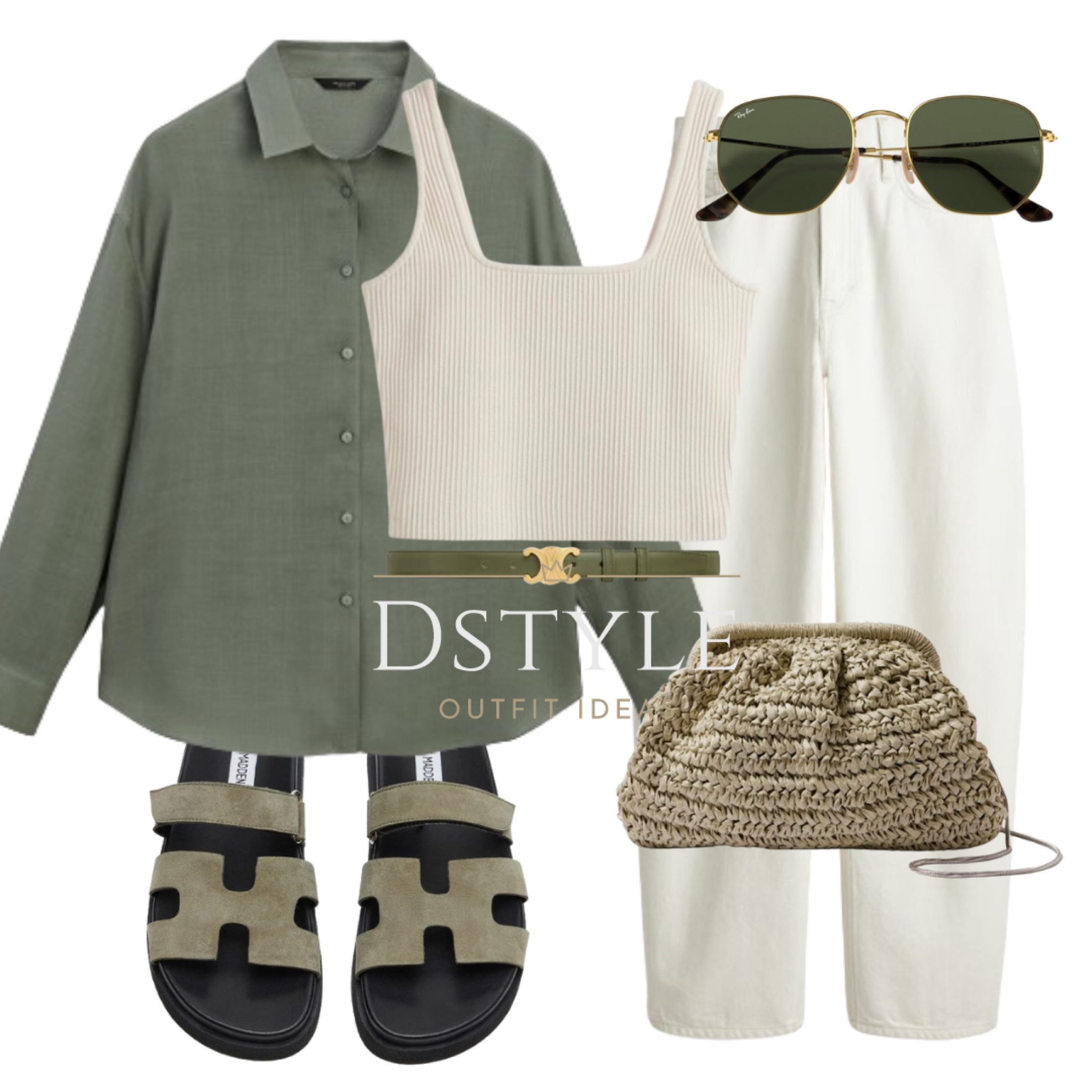 Pale green shirt, cropped top, cream barrel jeans, green straw clutch and matching slide sandals, Ray-Ban sunglasses, CELINE belt, summer outfit, ootd, chic yet comfy

#LTKFindsUnder50 #LTKSaleAlert #LTKStyleTip