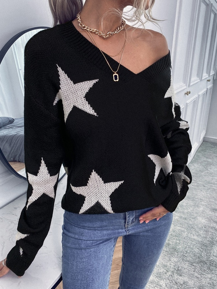 V-neck Star Pattern Sweater | SHEIN