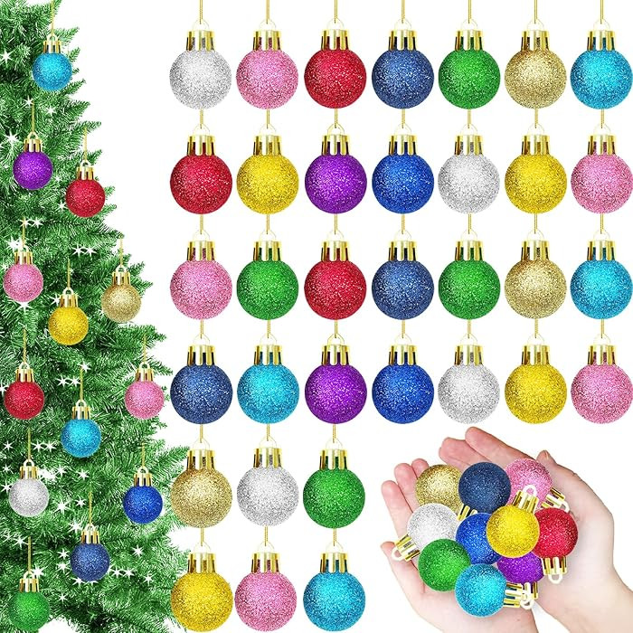50 Pcs Christmas Mini Balls Ornaments,1.18 Inch Colorful Glitter Balls,Xmas Tree Small Decorative... | Amazon (US)