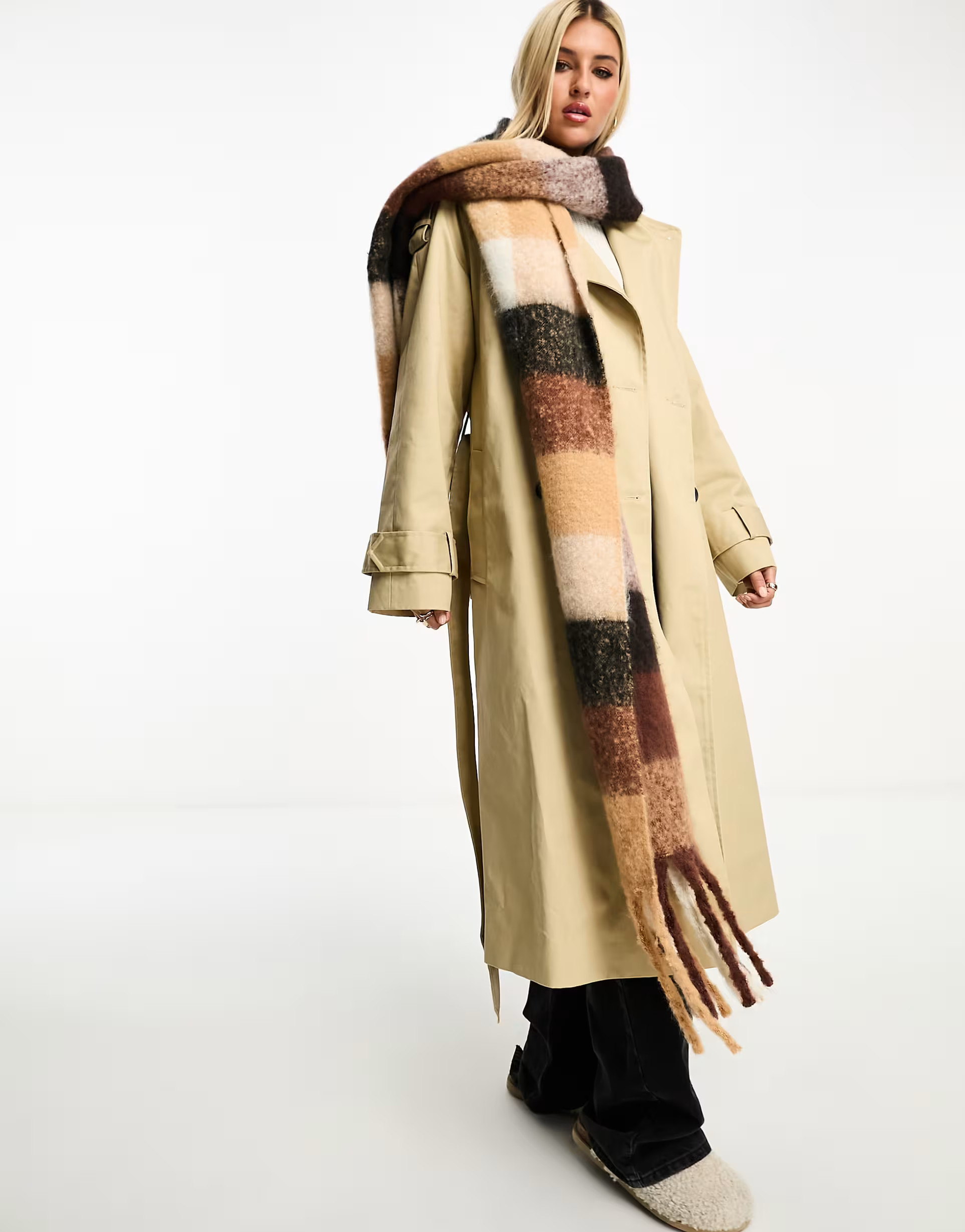 My Accessories London blanket scarf in brown plaid | ASOS (Global)