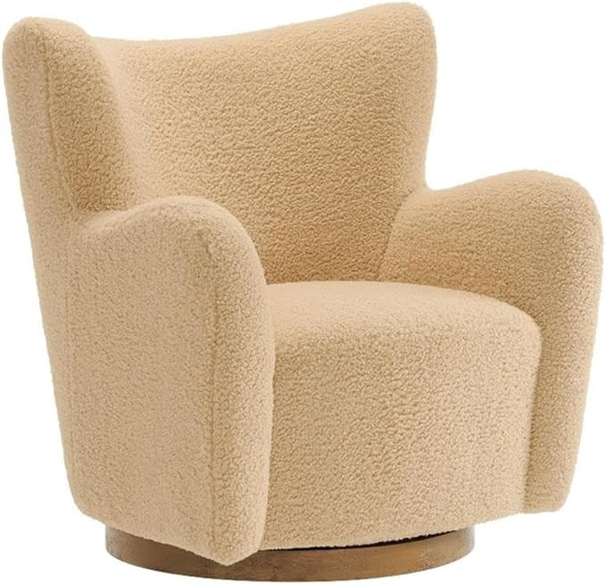 Modway Montrose Swivel Wingback Accent Chair in Ivory Walnut Sherpa Teddy Fabric – Modern Furry... | Amazon (US)