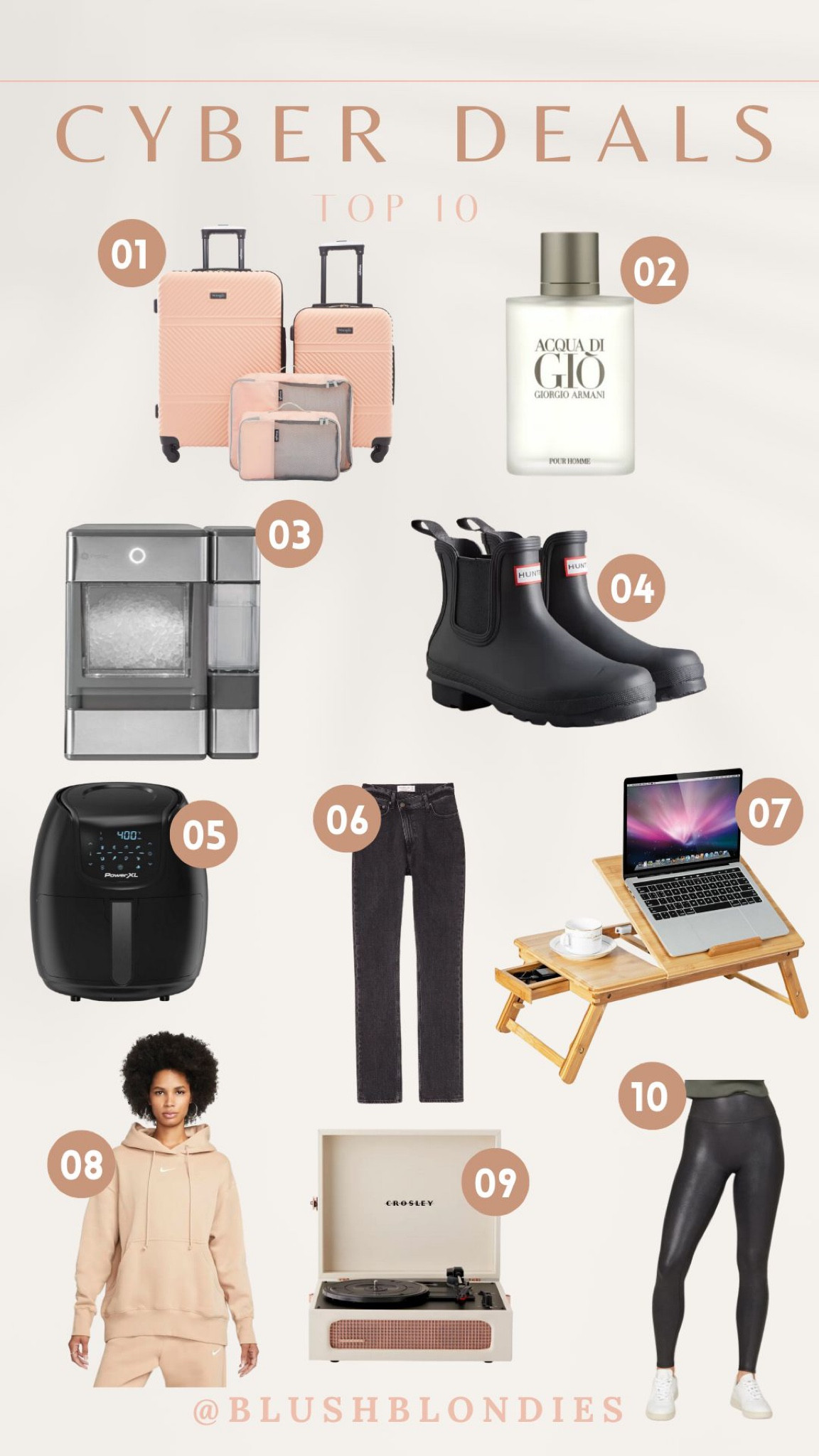 Top 10 Cyber Monday deals! Luggage set, men’s cologne, pebble ice machine, hunter boots, air fryer, Abercrombie jeans, Deas for lap top, laptop desk, Nike sweatshirt, Spanx, record player 

#LTKCyberweek #LTKGiftGuide #LTKHoliday