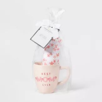 16oz Stoneware Best Mom Ever Mug and Tea Towel Set Pink - Threshold™ | Target