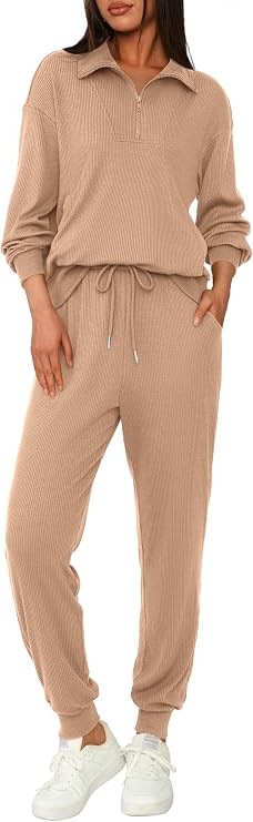 BTFBM Women's 2 Piece Tracksuit Spring Outfits 2026 Long Sleeve Half Zip Sweatshirt Sweatpants Lo... | Amazon (US)