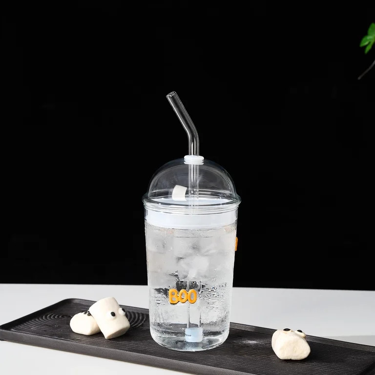 Way to Celebrate 16 oz Boo Icon Clear Glass Sipper Cup with Straw and Lid | Walmart (US)