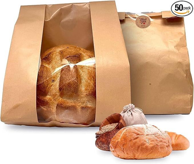 50pcs, Paper Bread Bags with window, Large bakery bread bags for homemade baked goods, Sourdough,... | Amazon (US)