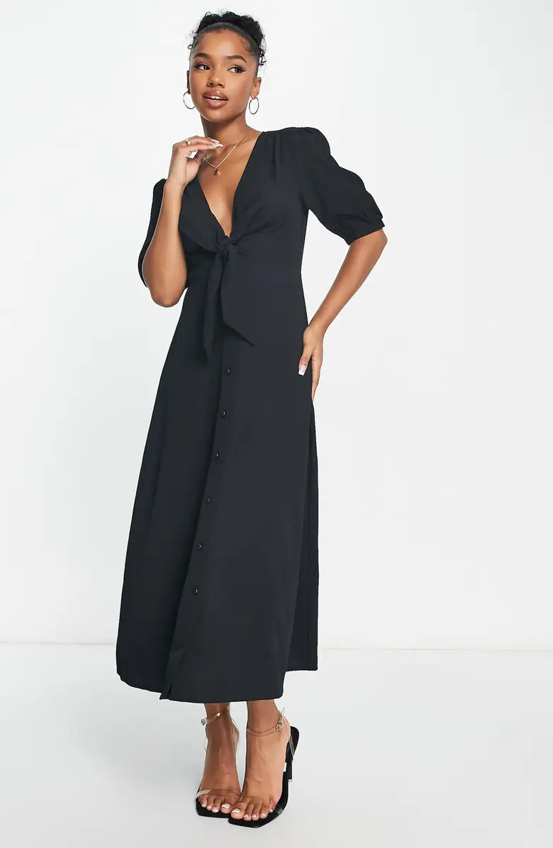 midi dress black formal Black Halter Flare Midi Dress - Medium