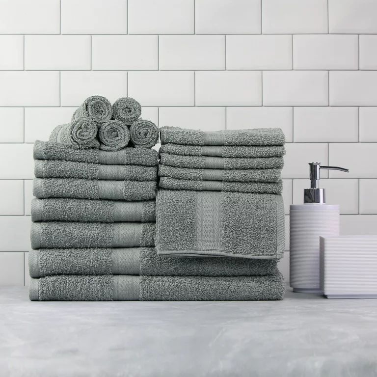 Solid 18-Piece Bath Towel Set, School Grey, Mainstays | Walmart (US)