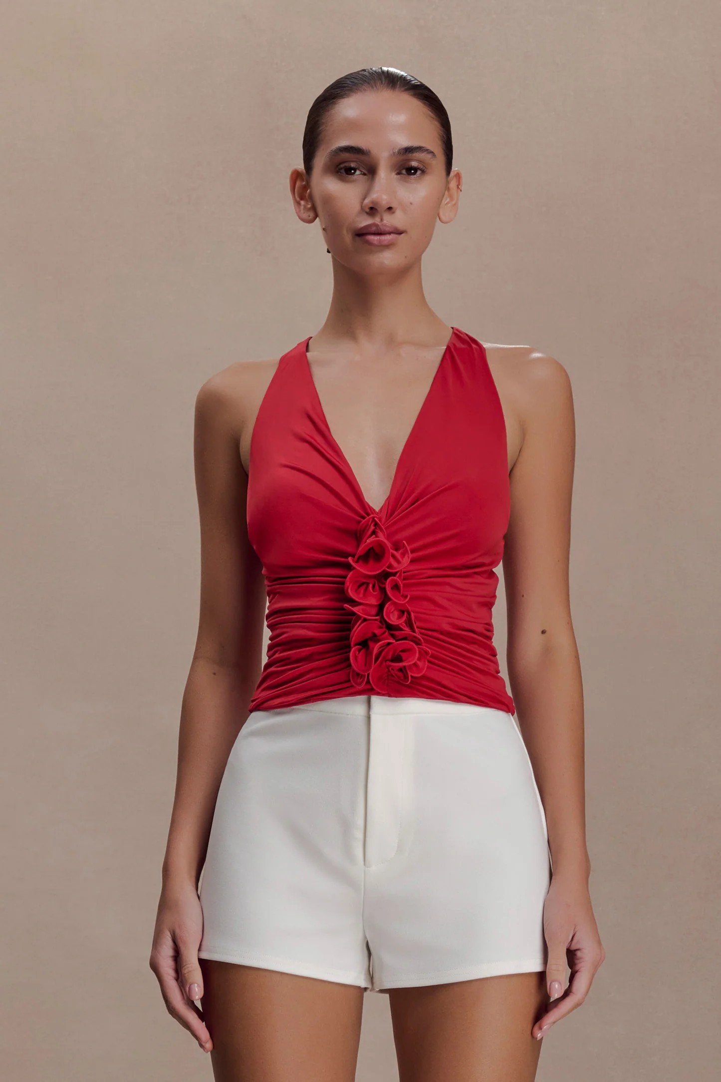 Alessandra Slinky Ruffle Top - Ruby | MESHKI US