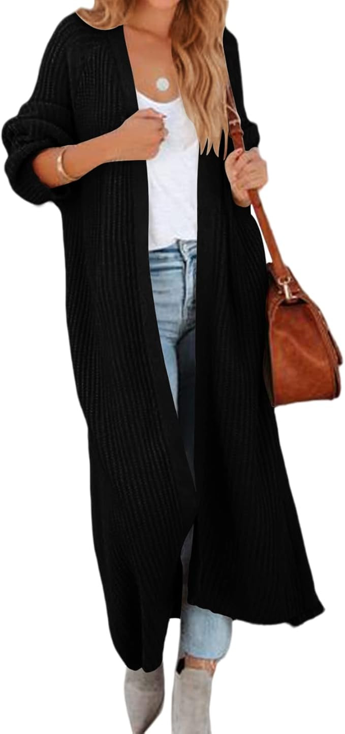 Women's Oversized Long Cardigan Sweaters Long Sleeve Split Open Front Drape Knit Duster Coat | Amazon (US)