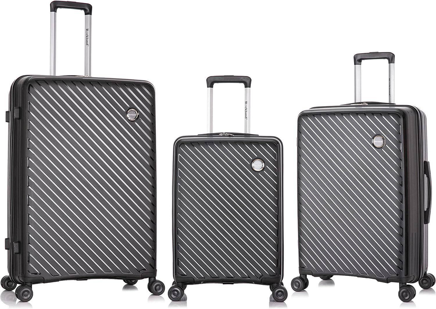 Rockland Prague Hardside Luggage with Spinner Wheels, Black, 3-Piece Set (20/24/28) | Amazon (US)