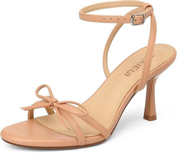 Women's Kitten Heels, Round Open Toe Strappy Shoes with Bow, 3 Inch | Amazon (US)