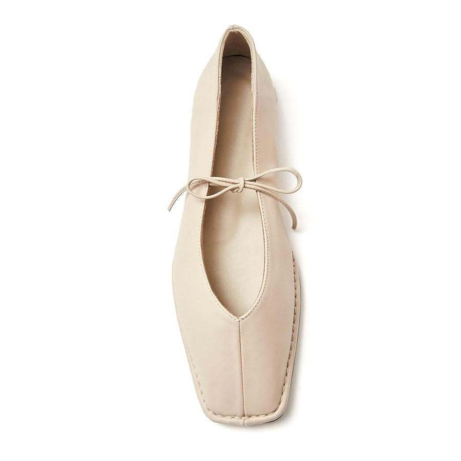 Lace Up Square Toe Ballet Flats for Women Cute Bow Slip On Mary Jane Flats Casual Ballerina Shoes | Amazon (US)