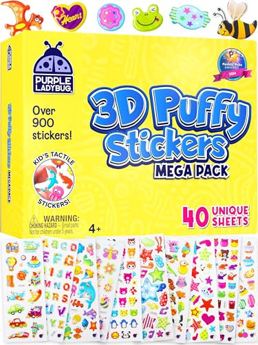 Purple Ladybug 3D Puffy Stickers for Kids - 40 Sheets, 950+ Foam Stickers for Toddler Girls & Boys, Classroom & Teachers Must Haves, Boredom Buster - Back to School Gift for Kindergarten Girls & Boys | Amazon (US)