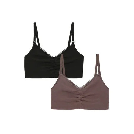 Joyspun Women's Maternity Ribbed Cotton-Blend Nursing Bralette, 2-Pack, Sizes S-3XL | Walmart (US)