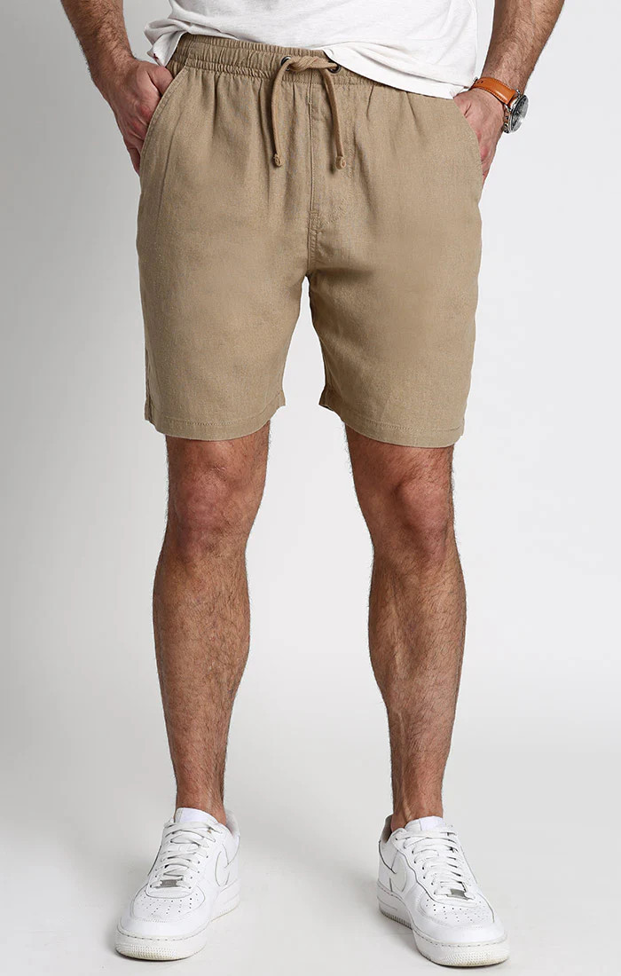 Tan Linen Blend Pull On Dock Short | JACHS NY