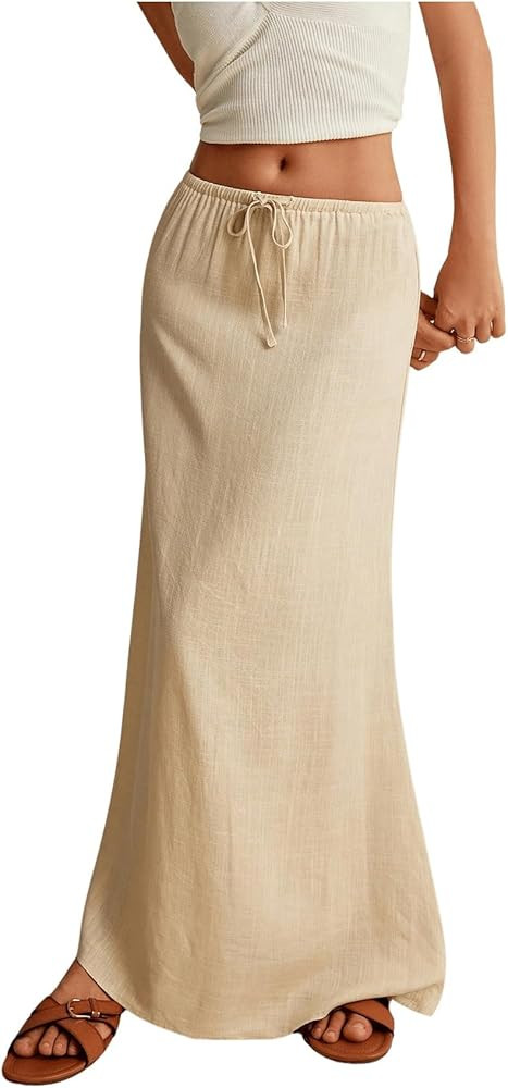 SOLY HUX Women's Summer Maxi Skirt Drawstring Low Waist A Line Casual Skirts | Amazon (US)
