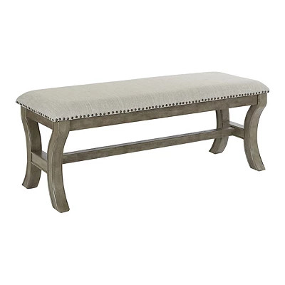 Gray Upholstered Morrison Bench with Nailhead Trim | Kirkland's Home