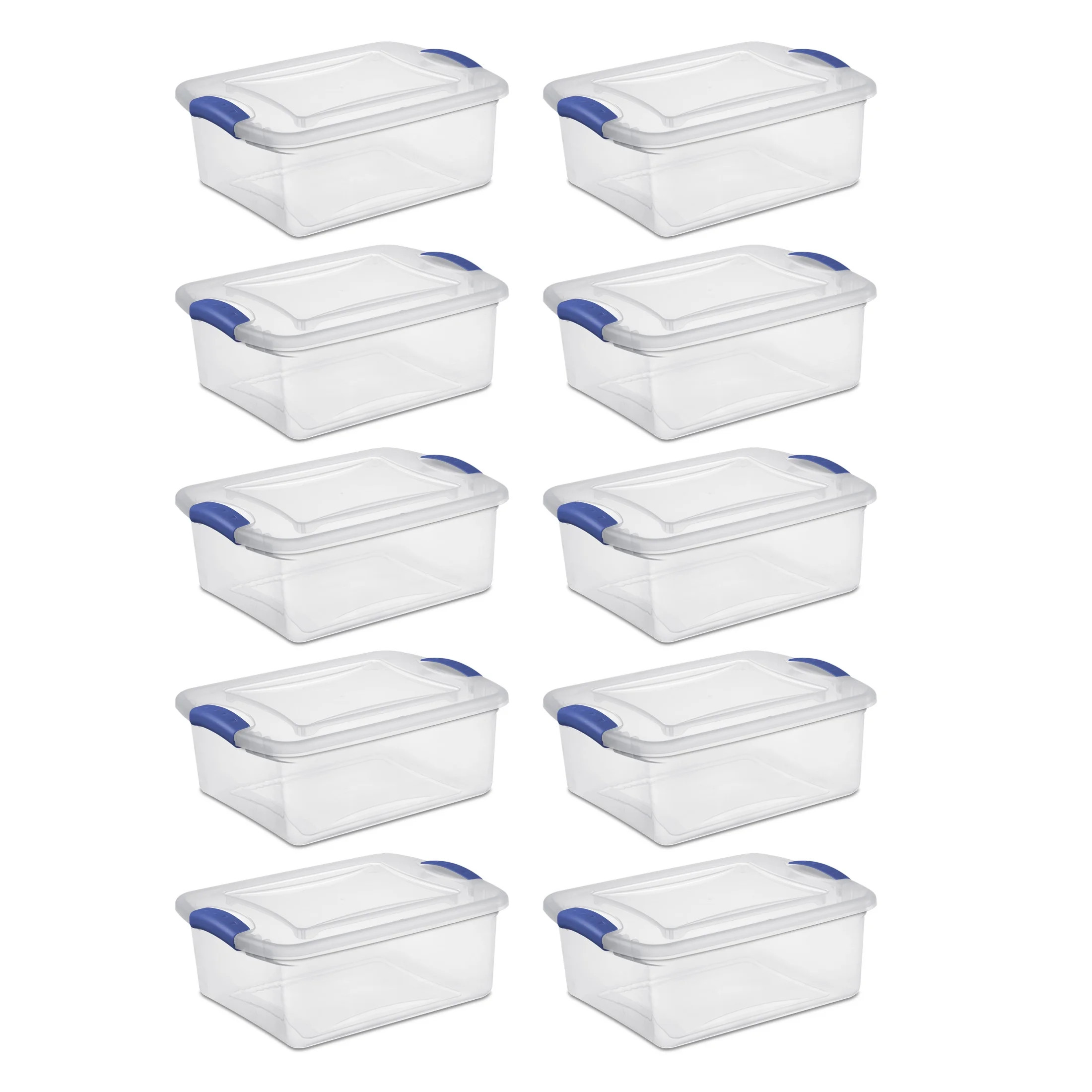 Sterilite 15 Quart Latch Box, Clear Plastic Storage Bin with Clear Lid, Blue, 10 Pack | Walmart (US)