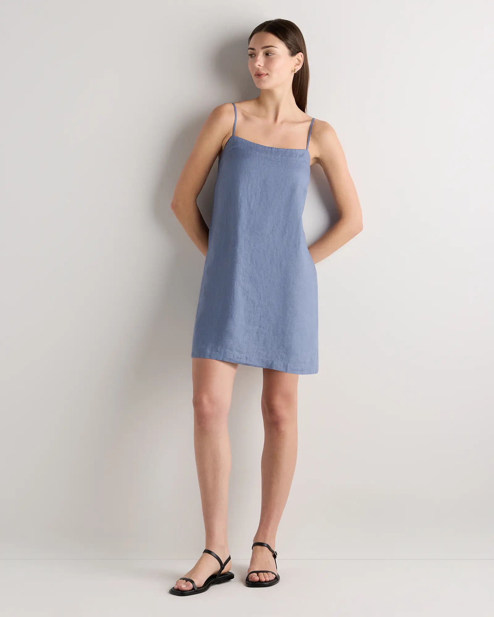 100% European Linen Mini Skort Dress in Moonstone Blue | Quince