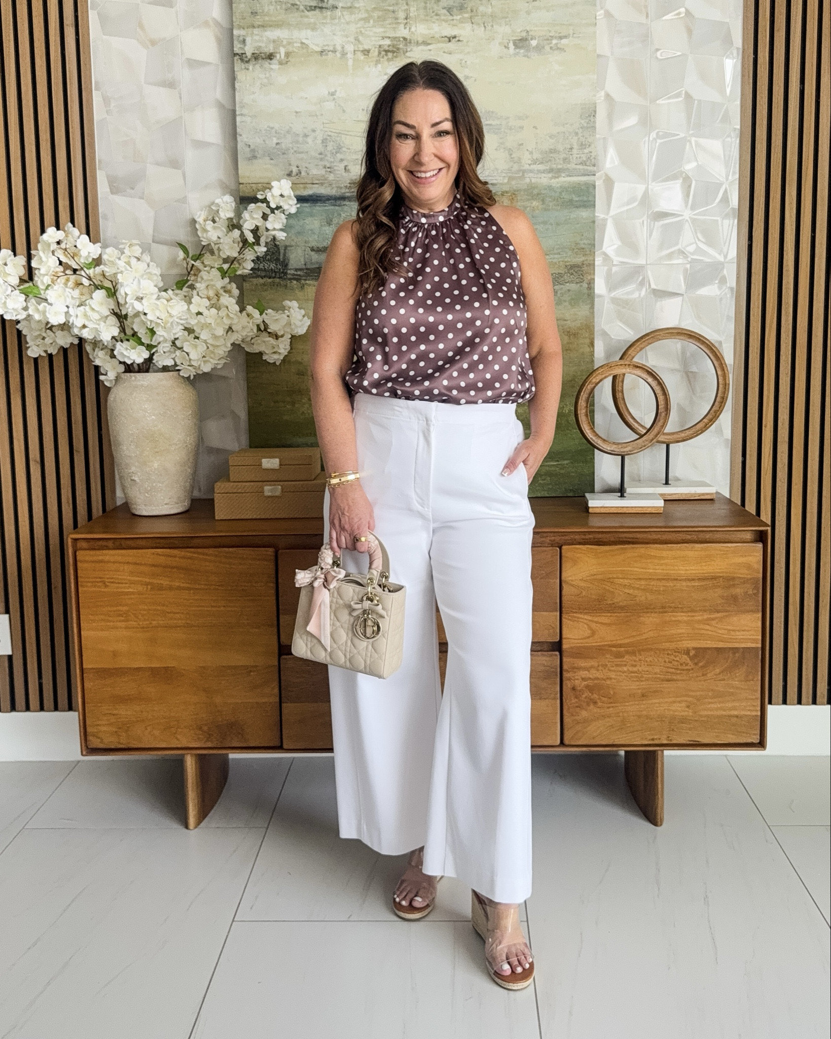 Loving this top but the polka dot is already sold out 😫 it's machine washable and looks great with these white pants check out the other great colors still available. Pants now 40% off  👇🏻

Top tts, L // Pants size down if in-between, 12 

 

#LTKSeasonal #LTKOver40 #LTKMidsize