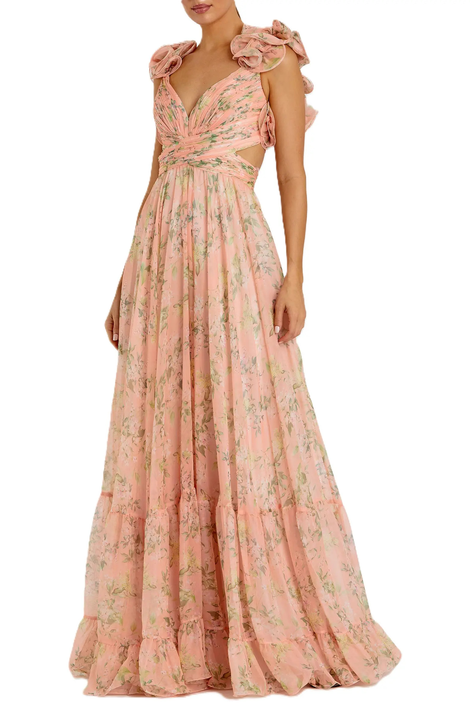 Mac Duggal Ruffle Tiered Floral Cut-Out Chiffon Gown | Nordstrom | Nordstrom